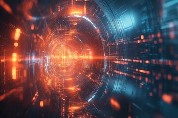 Obraz premium A Mesmerizing Dive into a Futuristic Digital Portal with Blazing Lights