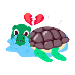 A flat style sticker of crying turtle 