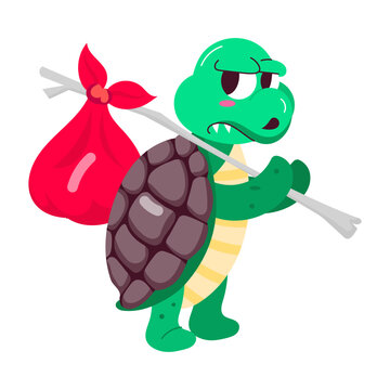 Angry hobo turtle character, flat sticker  

