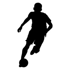 Silhouette of a soccer player dribbling the ball on a transparent background. Perfect for logos, icons, stickers and tattoos