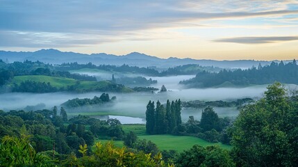Fototapeta premium Misty morning views in the Waikato