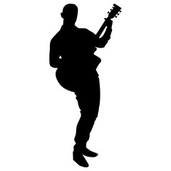 Silhouette image of a guitar player with a transparent background, suitable for tattoos, logos, icons, stickers, advertisements