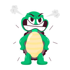 Angry tortoise sticker in flat style 

