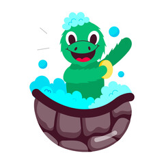 A flat style sticker of turtle bathing 


