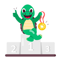 Turtle medal sticker in flat style 

