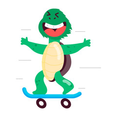 A flat style sticker of turtle skating 

