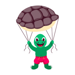 Cartoon style mascot of flying plastron

