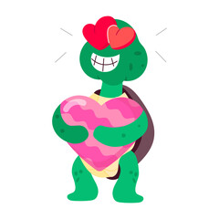 Lovely turtle with hearts, flat style cartoon 

