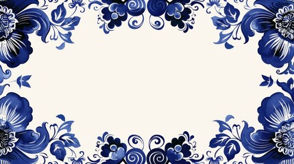 Blue floral frame on white background in toile style.
