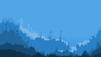 Image of a view of the ocean floor or under the sea in blue. Suitable for wallpaper, magazines, backgrounds, banners, posters and advertisements