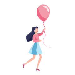 A happy girl is holding a balloon. Flat illustration on a white background