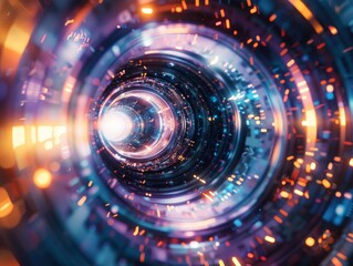 Obraz premium Luminous futuristic circular tunnel photography for creative design and artistic projects