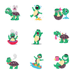 Basic RGBCollection of Cute Turtle Flat Stickers 


