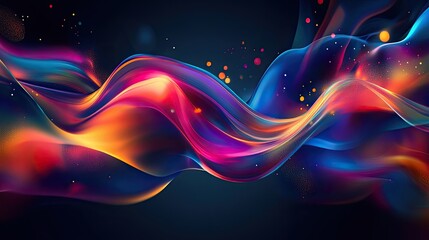 Obraz premium Dynamic abstract shapes in vivid colors with light accents on a black backdrop.