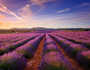Fototapeta premium Beautiful sunset over lavender field in Provence, France