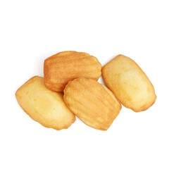 Delicious Madeleine cookies on white background