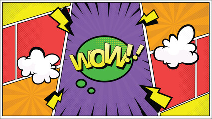 colorful comic background illustration with bubble text wow!