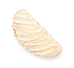Bread slice with fresh butter on white background