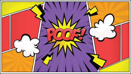 colorful comic background illustration with bubble text poof!
