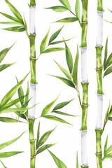 Obraz premium seamless watercolor pattern features a bamboo grove with swaying stems. 