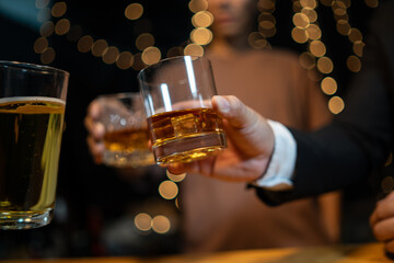 Celebrate whiskey on a friendly party in  restaurant