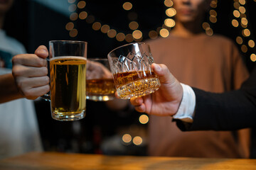 Celebrate whiskey on a friendly party in restaurant