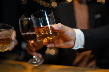 Celebrate whiskey on a friendly party in  restaurant