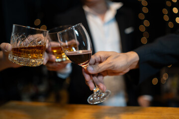 Celebrate whiskey on a friendly party in  restaurant