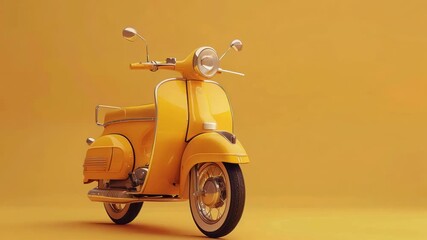 Vintage-style yellow scooter against a yellow background. 