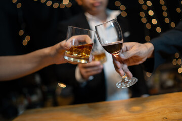 Celebrate whiskey on a friendly party in  restaurant
