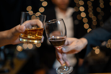 Celebrate whiskey on a friendly party in  restaurant