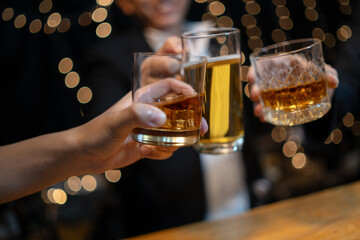 Celebrate whiskey on a friendly party in  restaurant