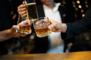 Celebrate whiskey on a friendly party in restaurant