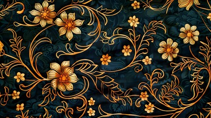 Background of Javanese batik motif pattern, Indonesian batik motifs with very distinctive plant patterns