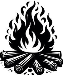 campfire illustration flat minimalistic silhouette style isolated on white background, Flames symbols flat style vector silhouette, fire vector silhouette,