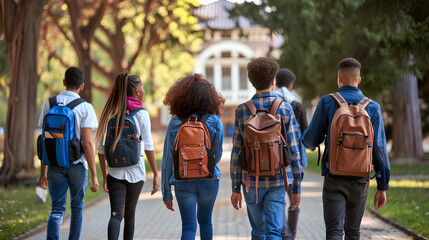 Group Of Students Walking Together On A University Campus