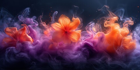 Fototapeta premium A breathtaking and stunning blend of various flowers combined with colorful smoke, creating a dynamic visual experience