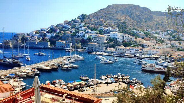 Panoramic view of Hydra Island, Greece.