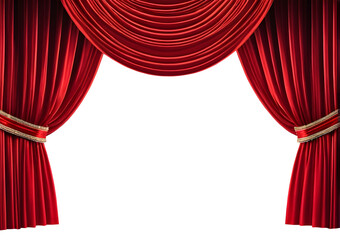 Red stage curtains isolated on a transparent or white background.