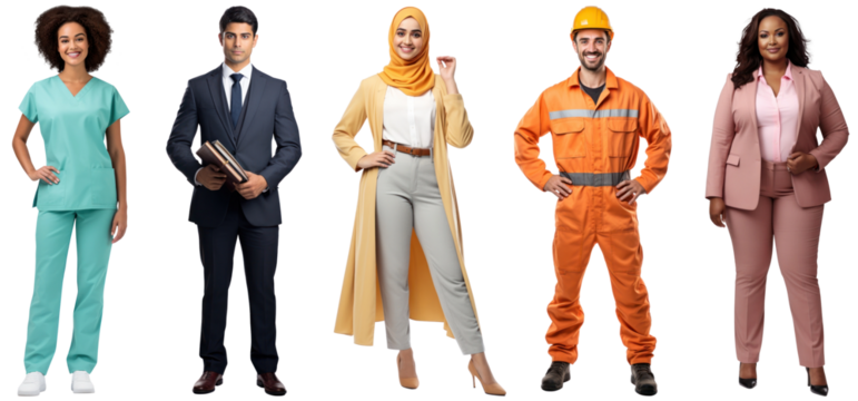 Profession people full body png cut out element set