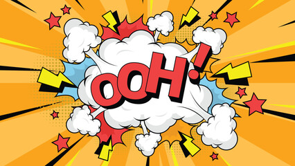 speech bubble illustration with text Ooh!, vintage pop art halftone colorful background