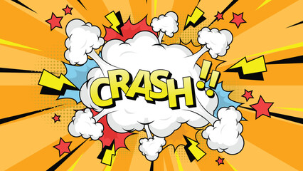 speech bubble illustration with text Crash!, vintage pop art halftone colorful background