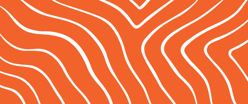 Salmon fillet pattern texture background vector. Abstract salmon meat on orange background with stripes salmon line art. Design illustration for Japanese Restaurant, website, banner, packaging.