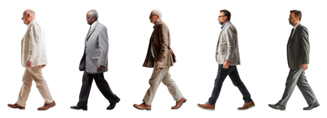 Walking diverse businessman full body png cut out element set