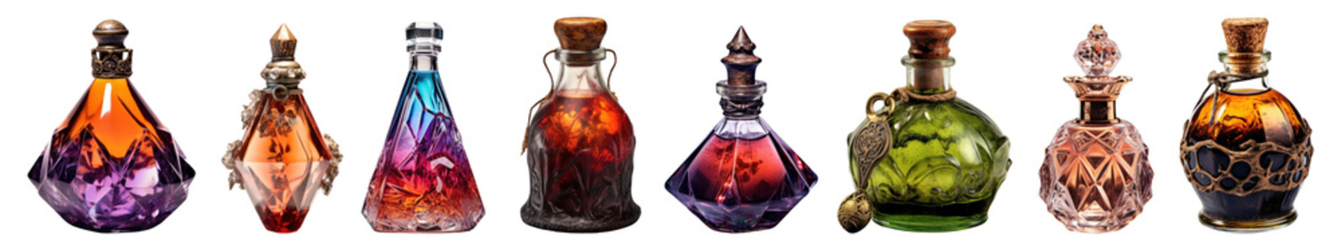 Magic potion bottle png cut out element set