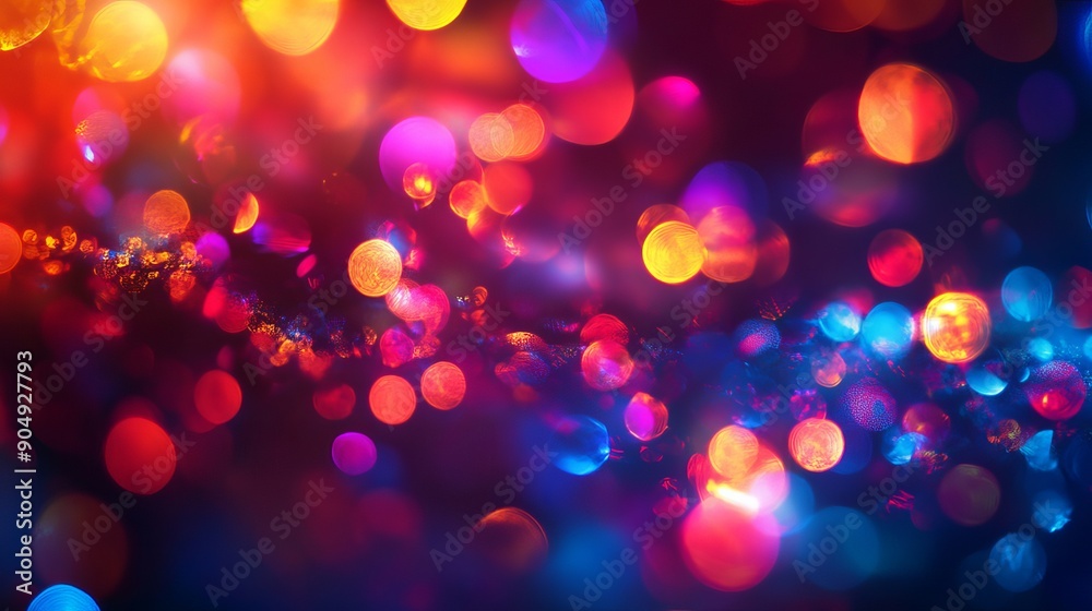 Wall mural blurred light effects with neon glow, creating a festive and abstract background.