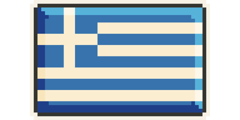 Greece, Europe, Flag, Pixel Art, Retro 8bit Game Style, Vector 