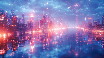 Fototapeta premium Electronic Scattering Lines Over a Cityscape