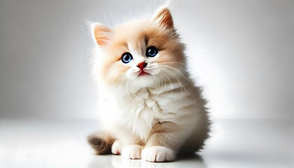 Fototapeta premium A cute kitten sits, on a clean white background.