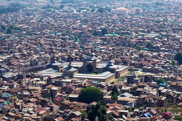 Bird's eye view of Jamia Masjid, built by Sultan Sikandar Shah Kashmiri in 1394 AD, Srinagar, Jammu...